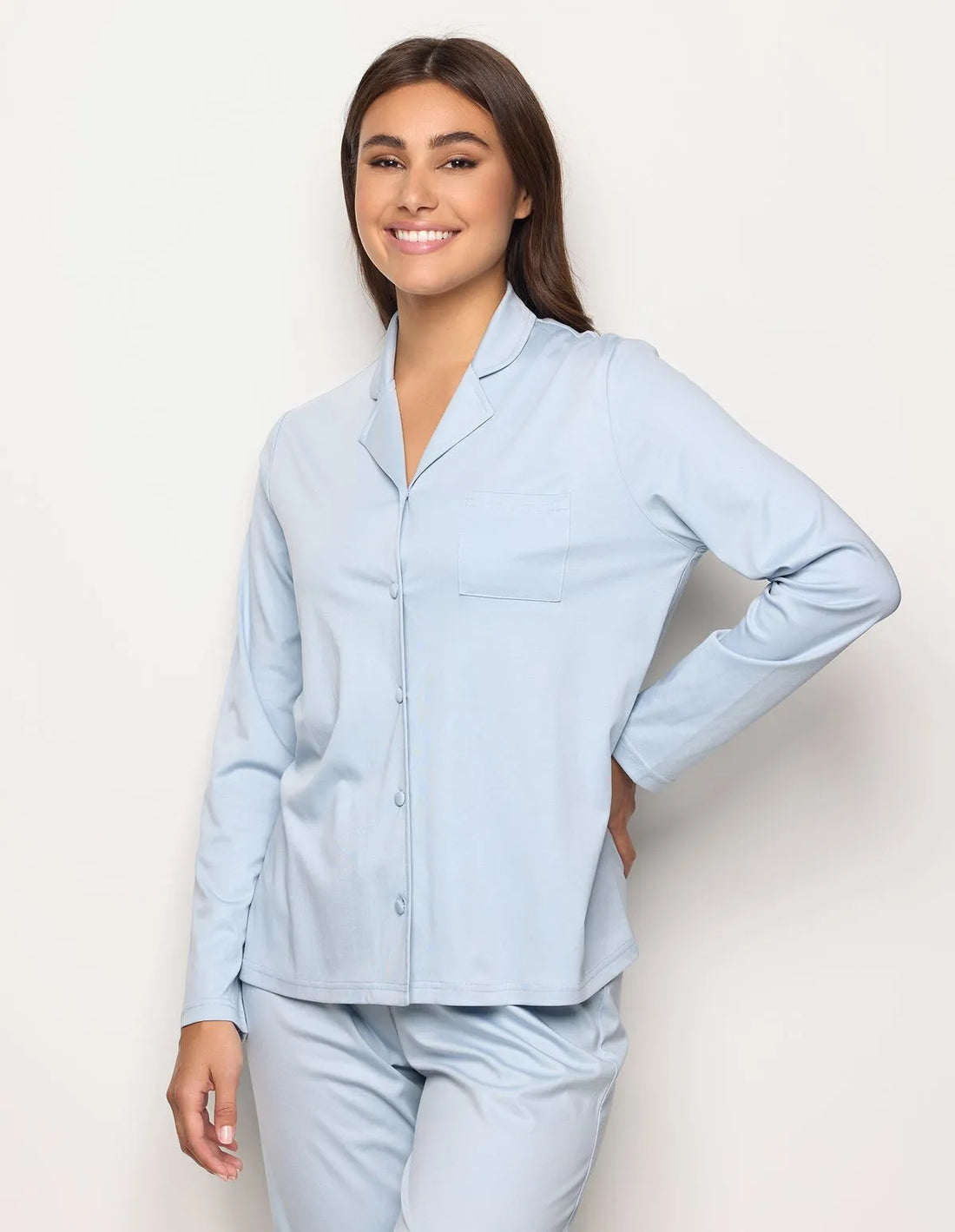 Yamamay_Azure_Light Blue Open Long-Sleeve Cotton Top Ð Sleep Wellness_PPTD183007_012_01