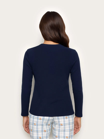Yamamay_Night Blue_Waffle-Effect Cotton Jersey Top Mix and Match_PPTD184001_024_03
