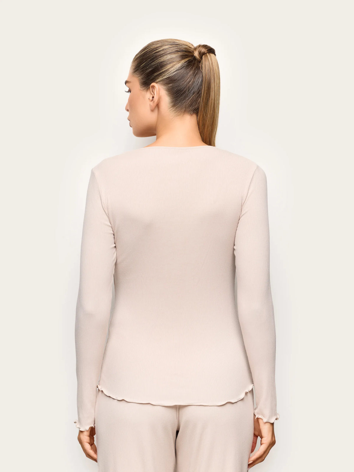 Yamamay BEIGE Women Long-Sleeve T-Shirt - Basic Modal &amp; Cotton Rib SKU: PPTD193003_726 Image 04