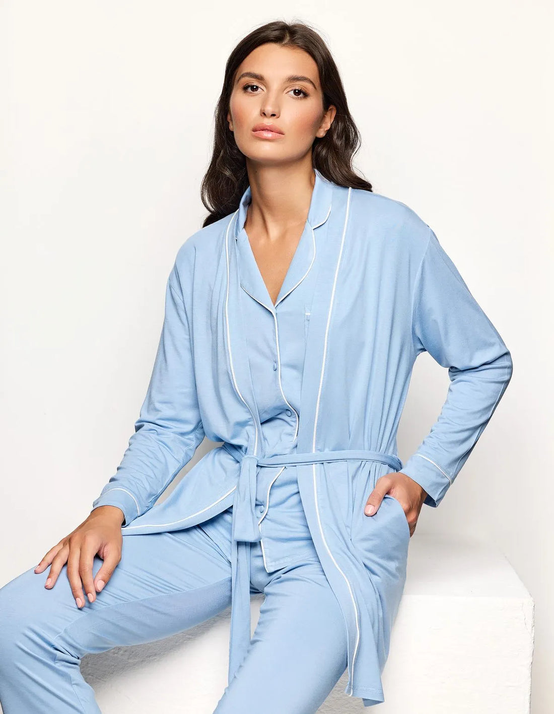 Yamamay_Baby Blue_Short Robe with Belt Daily with Tencelª Modal Ð Daily Modal_PVED183001_032_01
