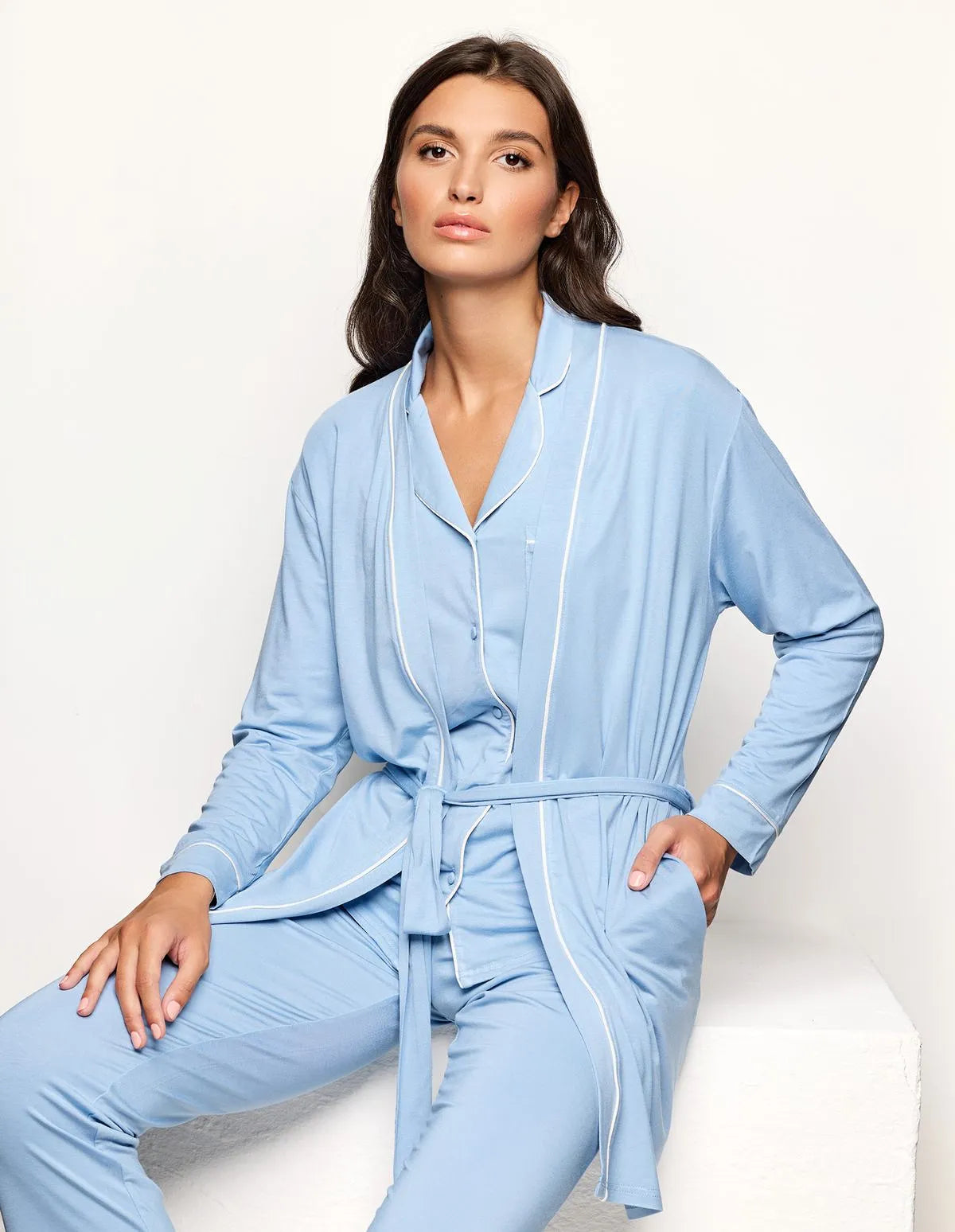 Yamamay_Baby Blue_Short Robe with Belt Daily with Tencelª Modal Ð Daily Modal_PVED183001_032_01