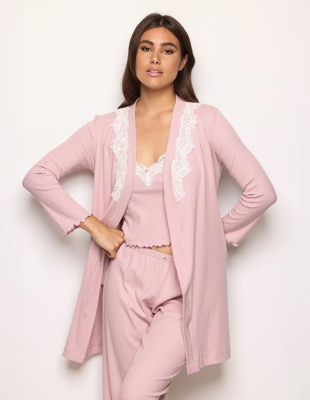 Yamamay_Clay Rose_Embroidered Robe Ð Basic Modal/Cotton Rib_PVED183002_239_01