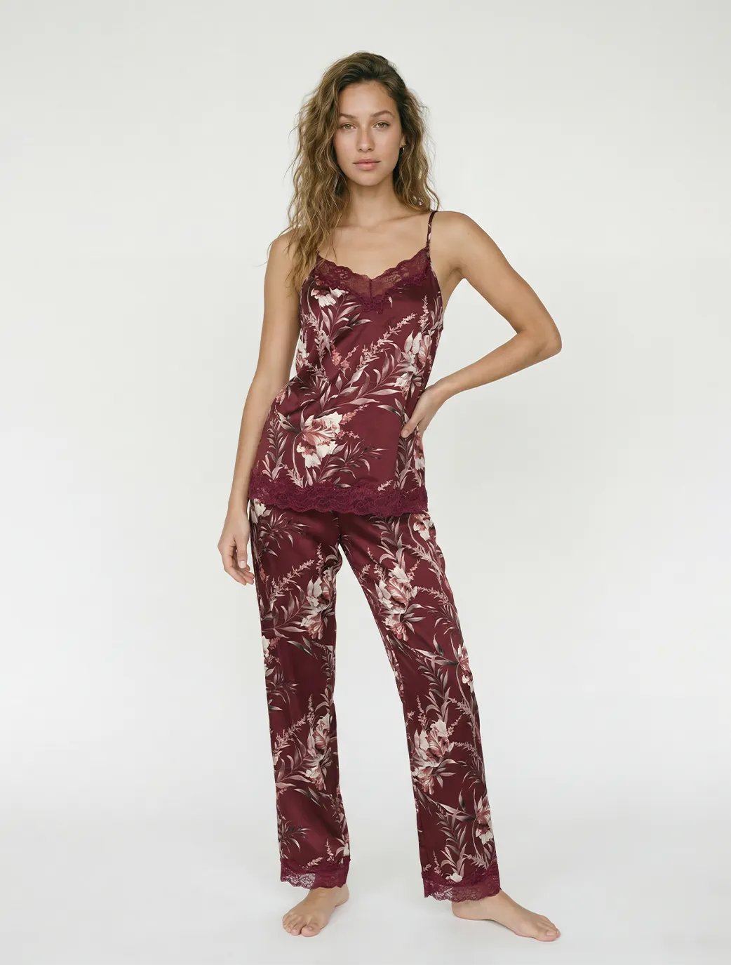 Marie France Multicolor Women Ava Floral Satin Lace Cuff Sleep Trousers SKU: PYAVAPANT_Multicolor Image 01