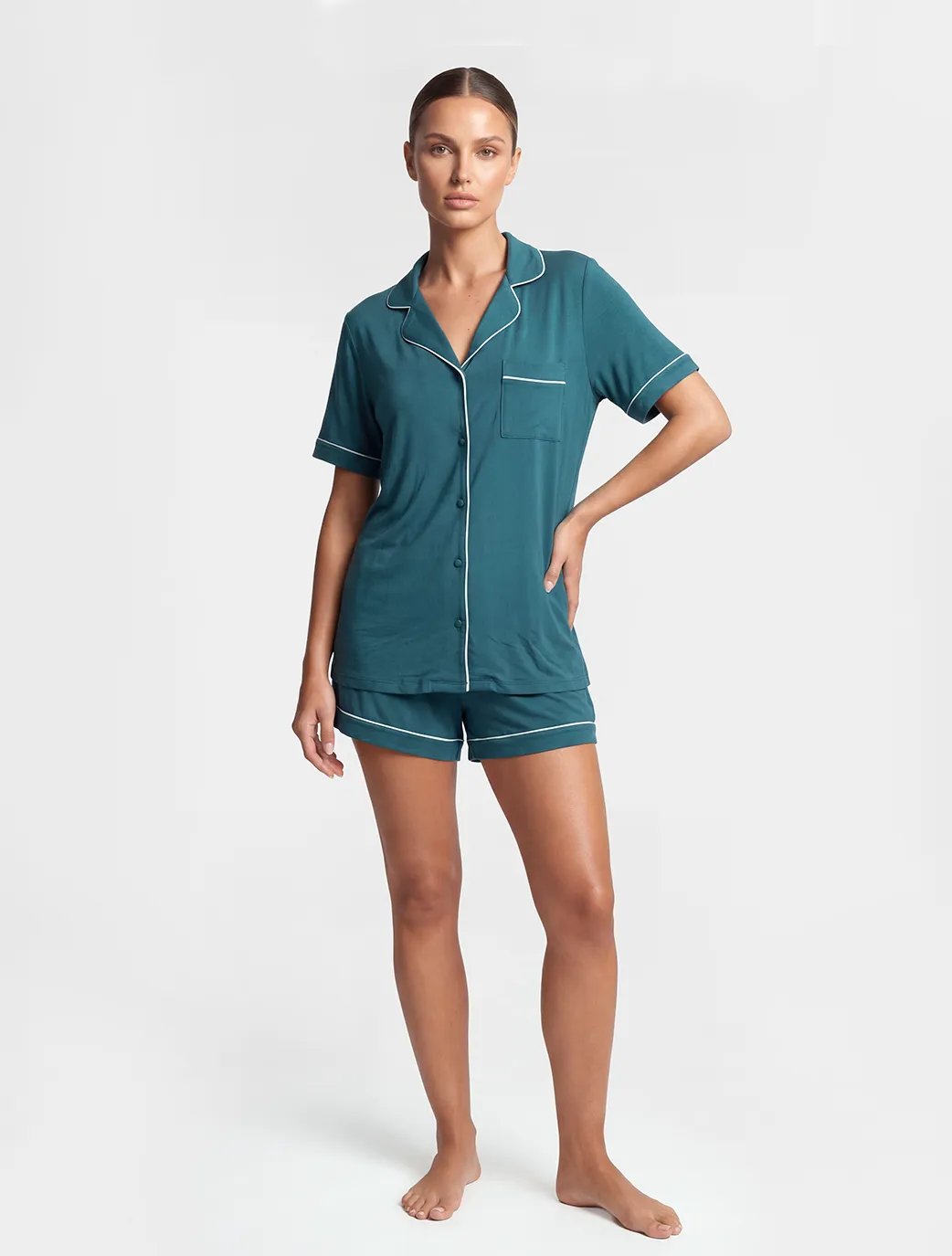 Marie France Green Women Cariss Micro Teal Trimmed Sleep Shorts SKU: PYCARISSSHORT_Green Image 01