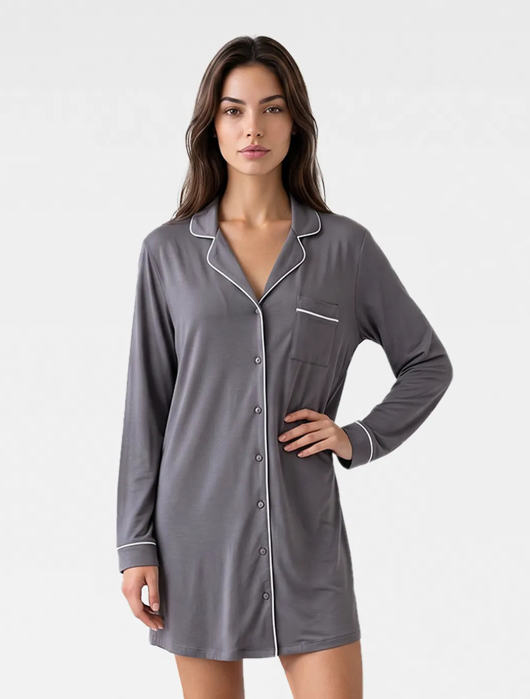 Marie France Grey Women Darel Chemise Dress SKU: PYDARELCHEMISEDRES_GREY Image 01