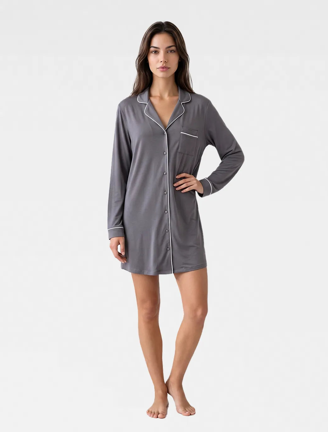 Marie France Grey Women Darel Chemise Dress SKU: PYDARELCHEMISEDRES_GREY Image 03