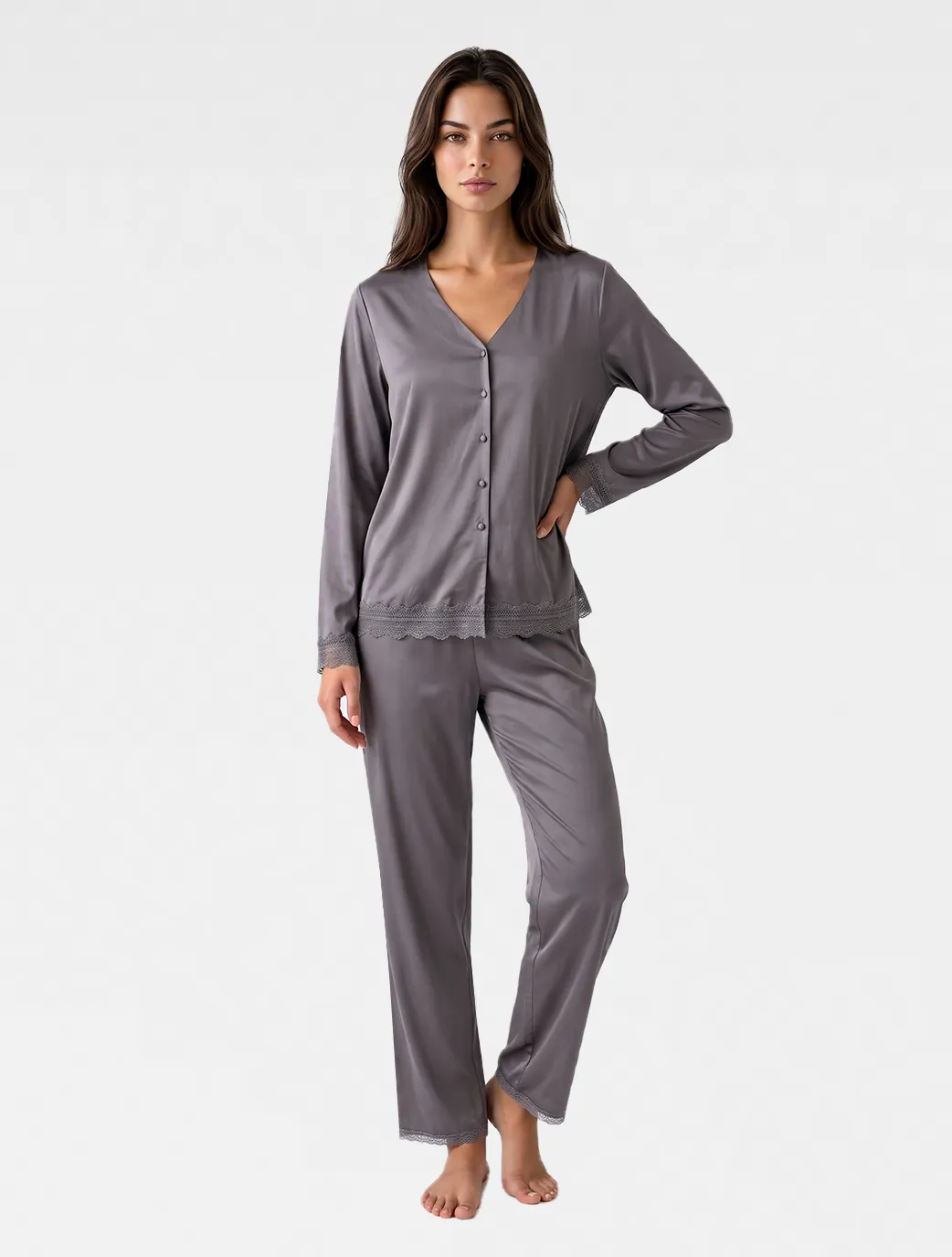 Marie France Grey Women Elara Chemise SKU: PYELARACHEMISE_GREY Image 03