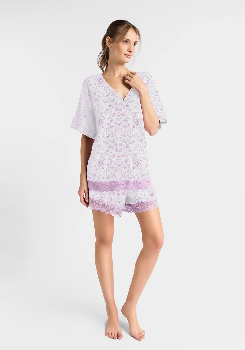 Marie France Multicolor Women Florana Floral Scalloped Lace Sleep Shorts SKU: PYFLORANASHORT_MULTICOLOR Image 01