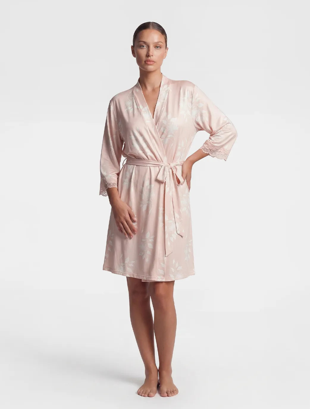 Marie France Multicolor Women Galilea Tie-Waist Draped Sleeve Satin Robe SKU: PYGALILEAROBE_Multicolor Image 01
