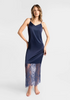 Marie France Dark Navy Women Moons Long Satin Lace Hem Sleep Dress SKU: PYMOONSLONGDRESS_Dark Navy Image 01