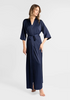 Marie France Dark Navy Women Moons Long Satin Self-Tie Sleep Robe SKU: PYMOONSLONGROBE_Dark Navy Image 01
