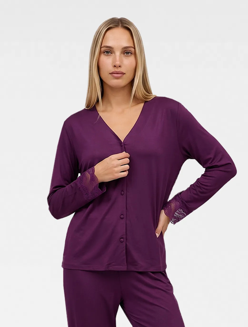 Marie France Dark Purple Women Orea Chemise SKU: PYOREACHEMISE_Dark Purple Image 01