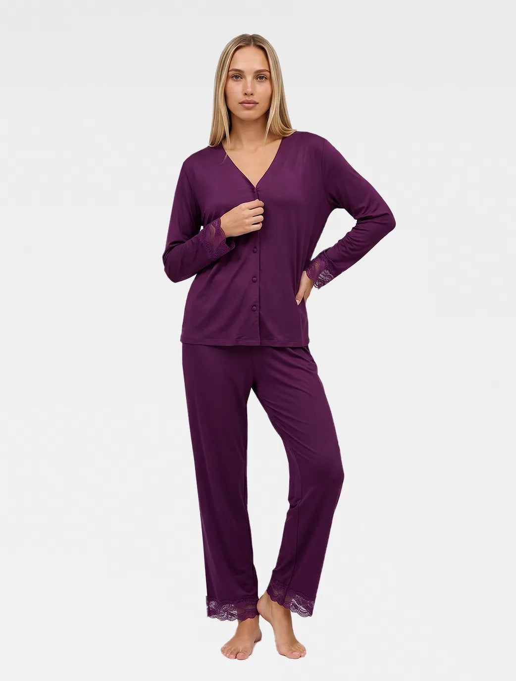 Marie France Dark Purple Women Orea Chemise SKU: PYOREACHEMISE_Dark Purple Image 03