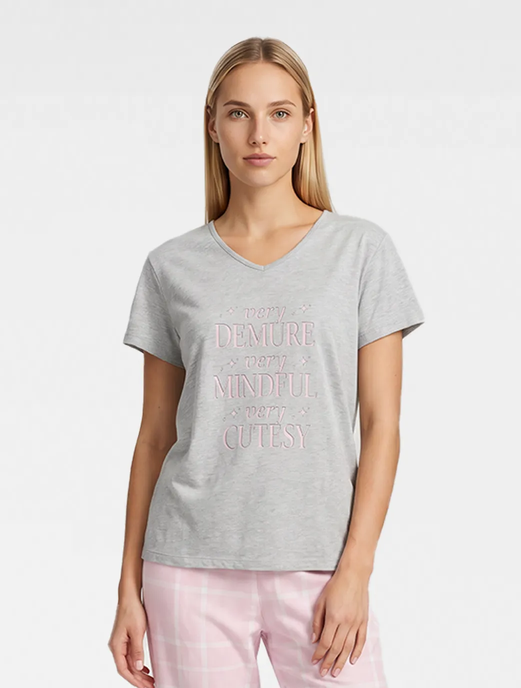 Marie France Grey Melange Women Ruba T-Shirt SKU: PYRUBATSHIRT_GREY MELANGE Image 01