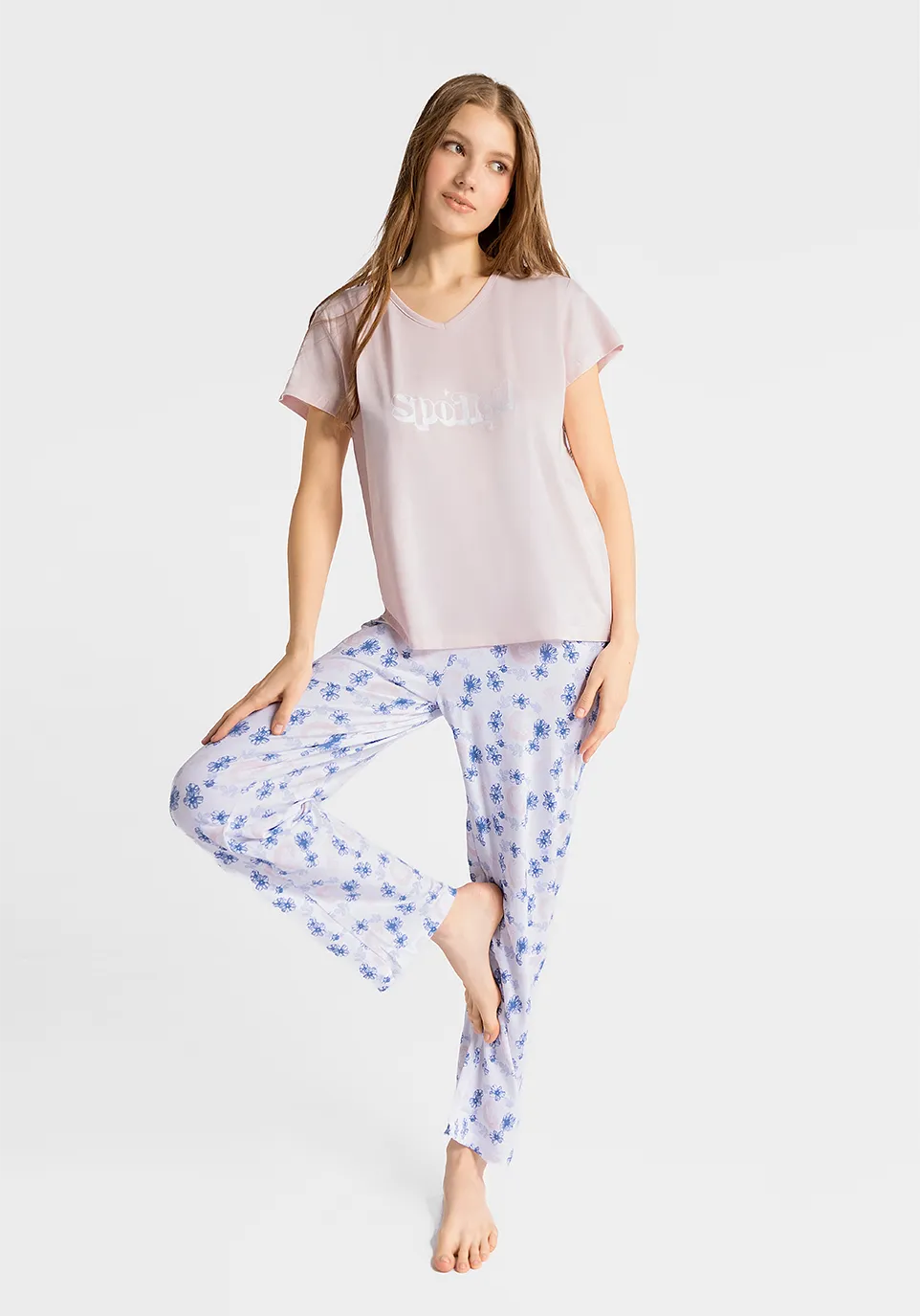 Marie France Blush Women Solea Spoiled Graphic V-Neck Sleep T-Shirt SKU: PYSOLEAT-SHIRT_Blush Image 03