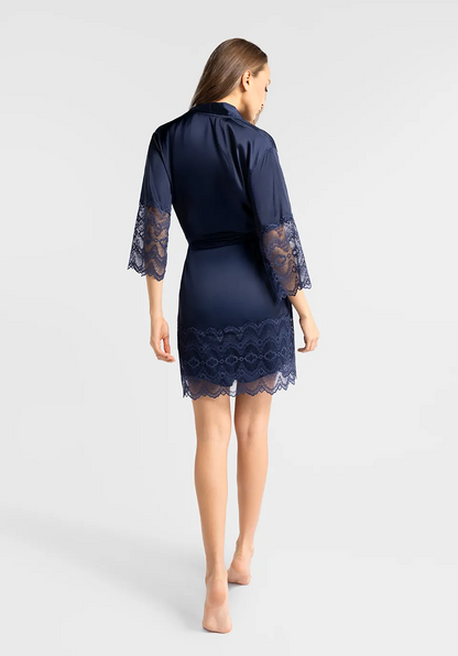 Marie France Dark Navy Women Sorrento Dark Navy Satin Sleep Robe SKU: PYSORRENTOROBE_Dark Navy Image 04