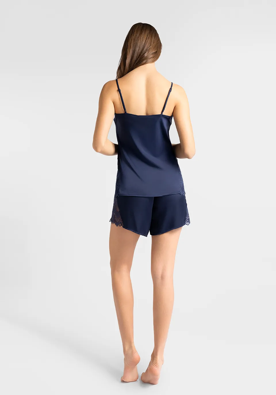 Marie France Dark Navy Women Sorrento Dark Navy Satin Dentelle Shorts SKU: PYSORRENTOSHORT_Dark Navy Image 02