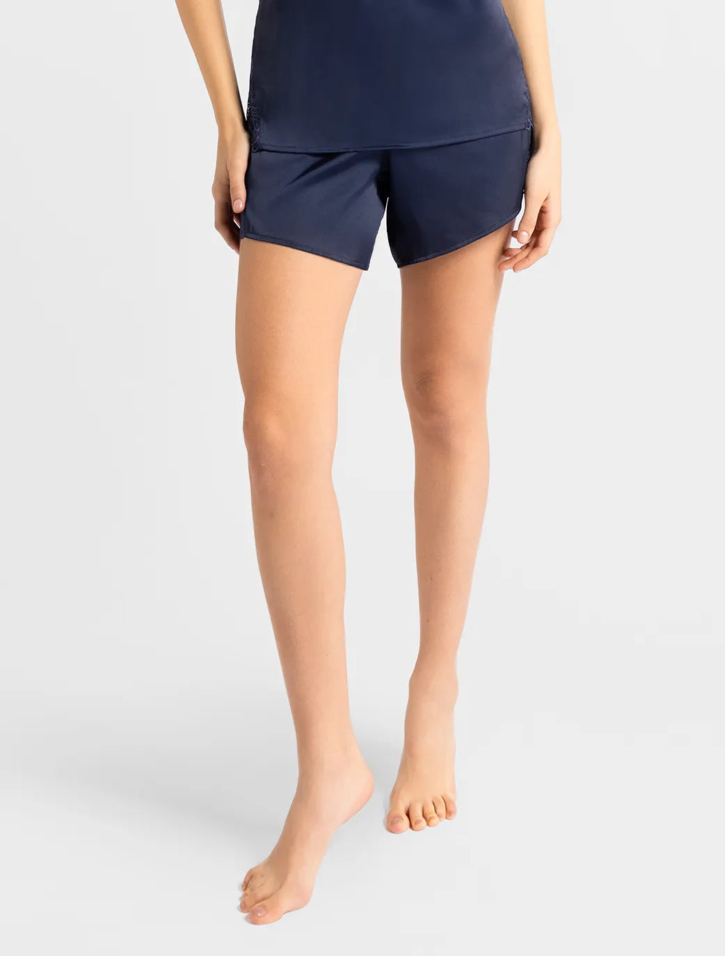 Marie France Dark Navy Women Sorrento Dark Navy Satin Dentelle Shorts SKU: PYSORRENTOSHORT_Dark Navy Image 03