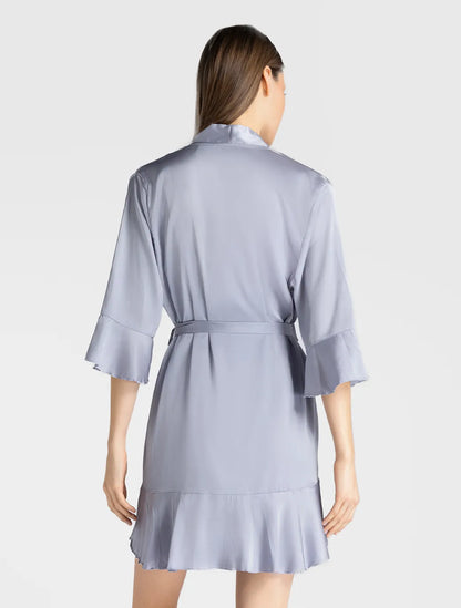 Marie France Dark Grey Women Taleya Open-Front Flounce Hem Satin Robe SKU: PYTALEYAROBE_Dark Grey Image 02