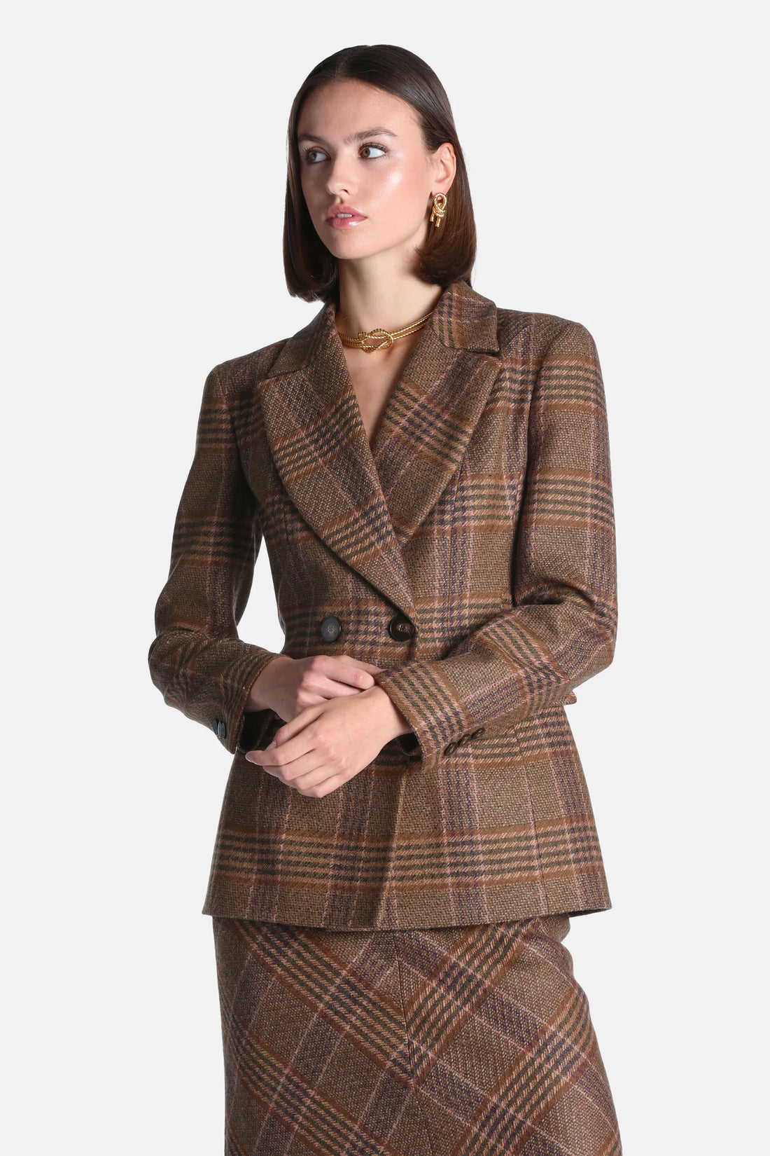 Luisa Spagnoli Var Noce Verde Oliva Women Sagari - Tartan-Checked Wool Blazer SKU: SAGARI_3372 Image 01