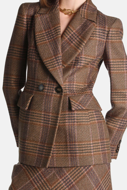 Luisa Spagnoli Var Noce Verde Oliva Women Sagari - Tartan-Checked Wool Blazer SKU: SAGARI_3372 Image 03