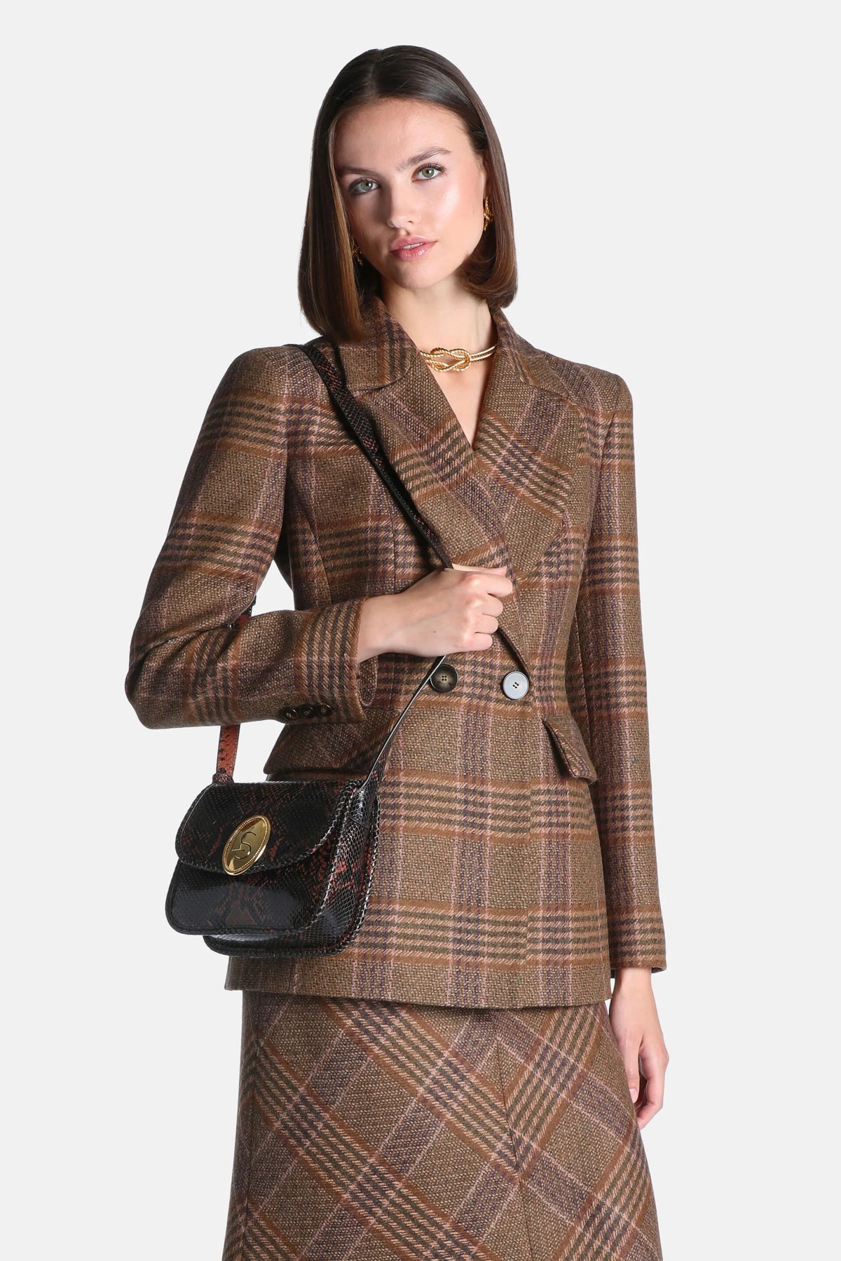 Luisa Spagnoli Var Noce Verde Oliva Women Sagari - Tartan-Checked Wool Blazer SKU: SAGARI_3372 Image 04