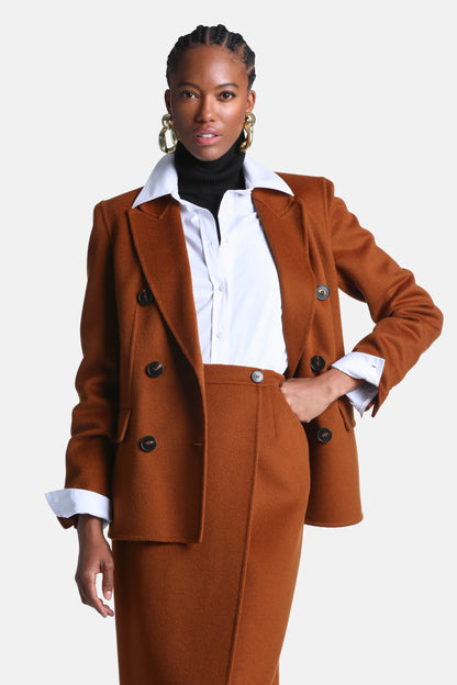 Luisa Spagnoli Tabacco Women Salinas Double-Breasted Wool-Blend Blazer - Fashion Show SKU: SALINAS_2214 Image 01