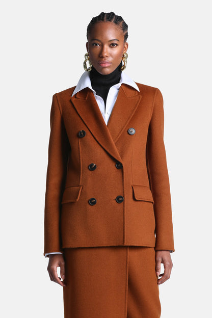 Luisa Spagnoli Tabacco Women Salinas Double-Breasted Wool-Blend Blazer - Fashion Show SKU: SALINAS_2214 Image 02
