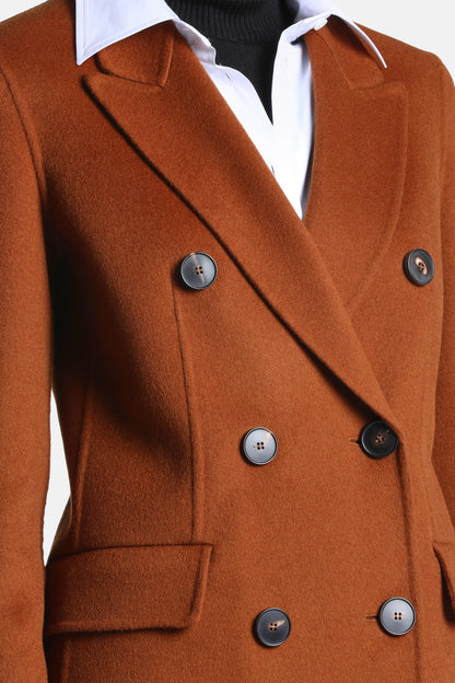 Luisa Spagnoli Tabacco Women Salinas Double-Breasted Wool-Blend Blazer - Fashion Show SKU: SALINAS_2214 Image 04