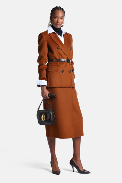 Luisa Spagnoli Tabacco Women Salinas Double-Breasted Wool-Blend Blazer - Fashion Show SKU: SALINAS_2214 Image 06