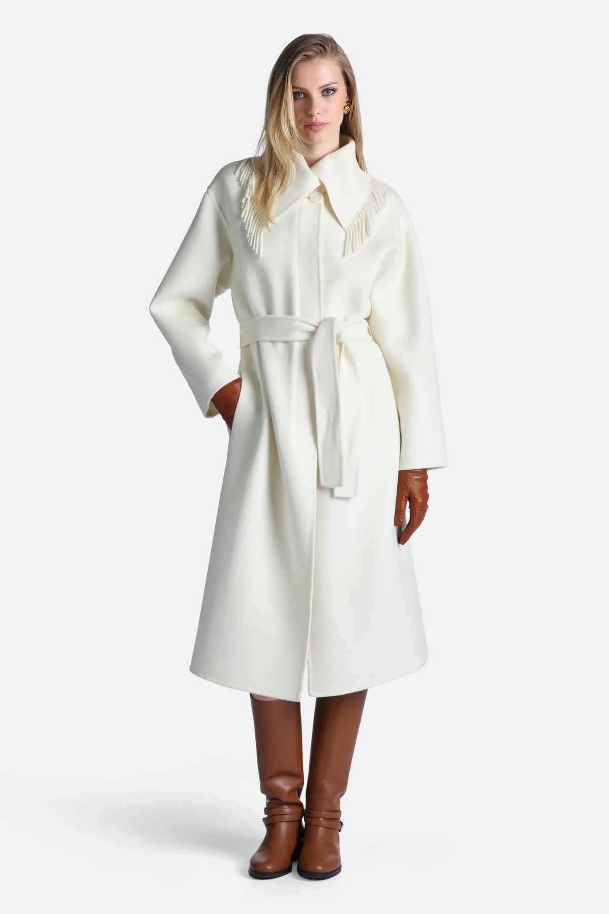 Luisa Spagnoli Panna Women Salottino Fringed Wool Coat SKU: SALOTTINO_0202 Image 01