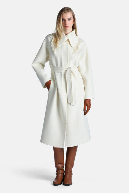 Luisa Spagnoli Panna Women Salottino Fringed Wool Coat SKU: SALOTTINO_0202 Image 01