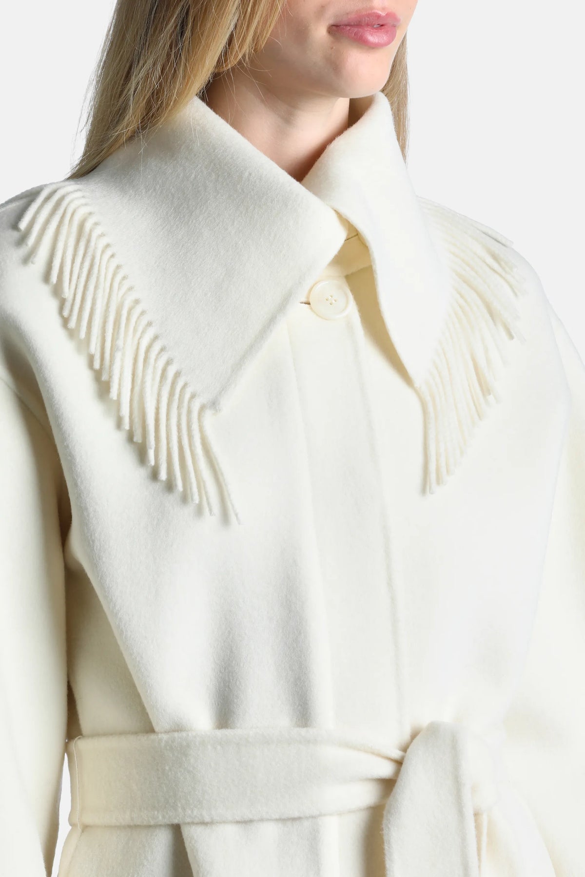 Luisa Spagnoli Panna Women Salottino Fringed Wool Coat SKU: SALOTTINO_0202 Image 03