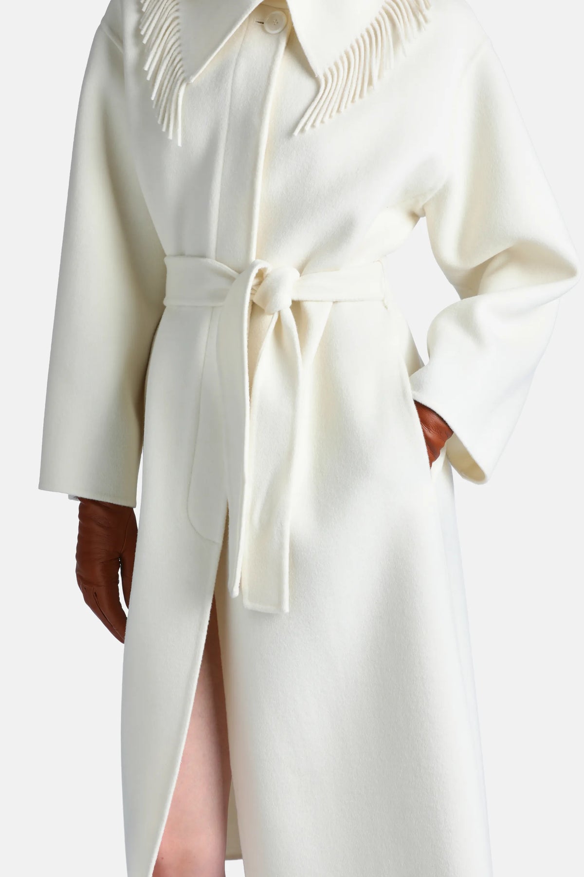 Luisa Spagnoli Panna Women Salottino Fringed Wool Coat SKU: SALOTTINO_0202 Image 04