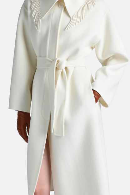 Luisa Spagnoli Panna Women Salottino Fringed Wool Coat SKU: SALOTTINO_0202 Image 04