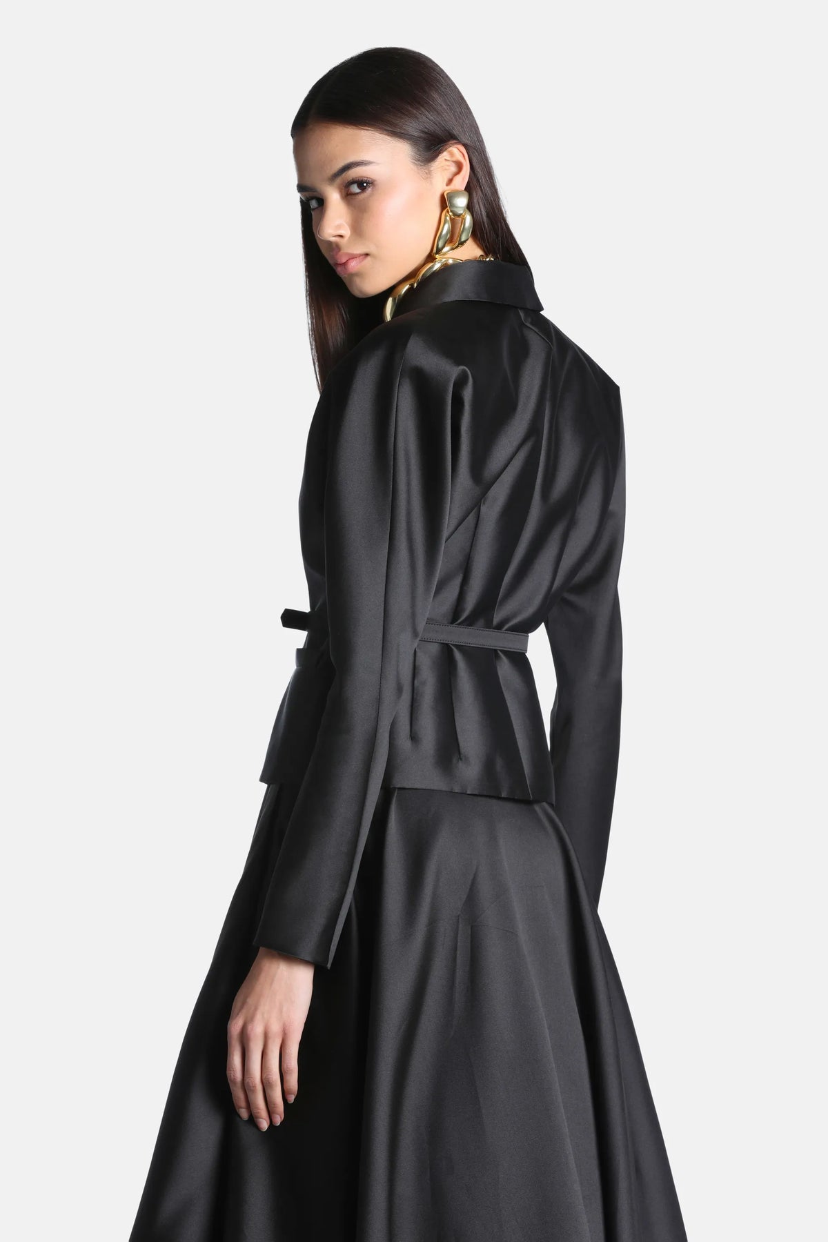 Luisa Spagnoli Nero Women Samoa Cropped Satin Jacket - Fashion Show SKU: SAMOA_0101 Image 02