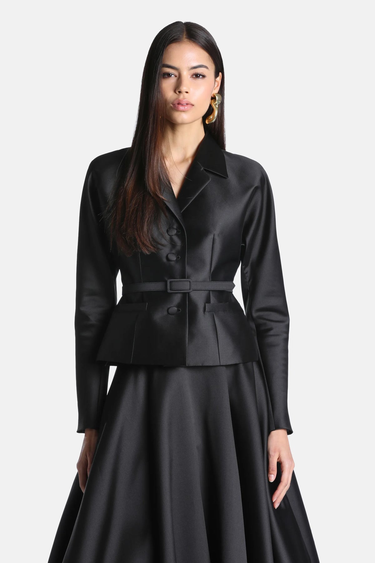 Luisa Spagnoli Nero Women Samoa Cropped Satin Jacket - Fashion Show SKU: SAMOA_0101 Image 04