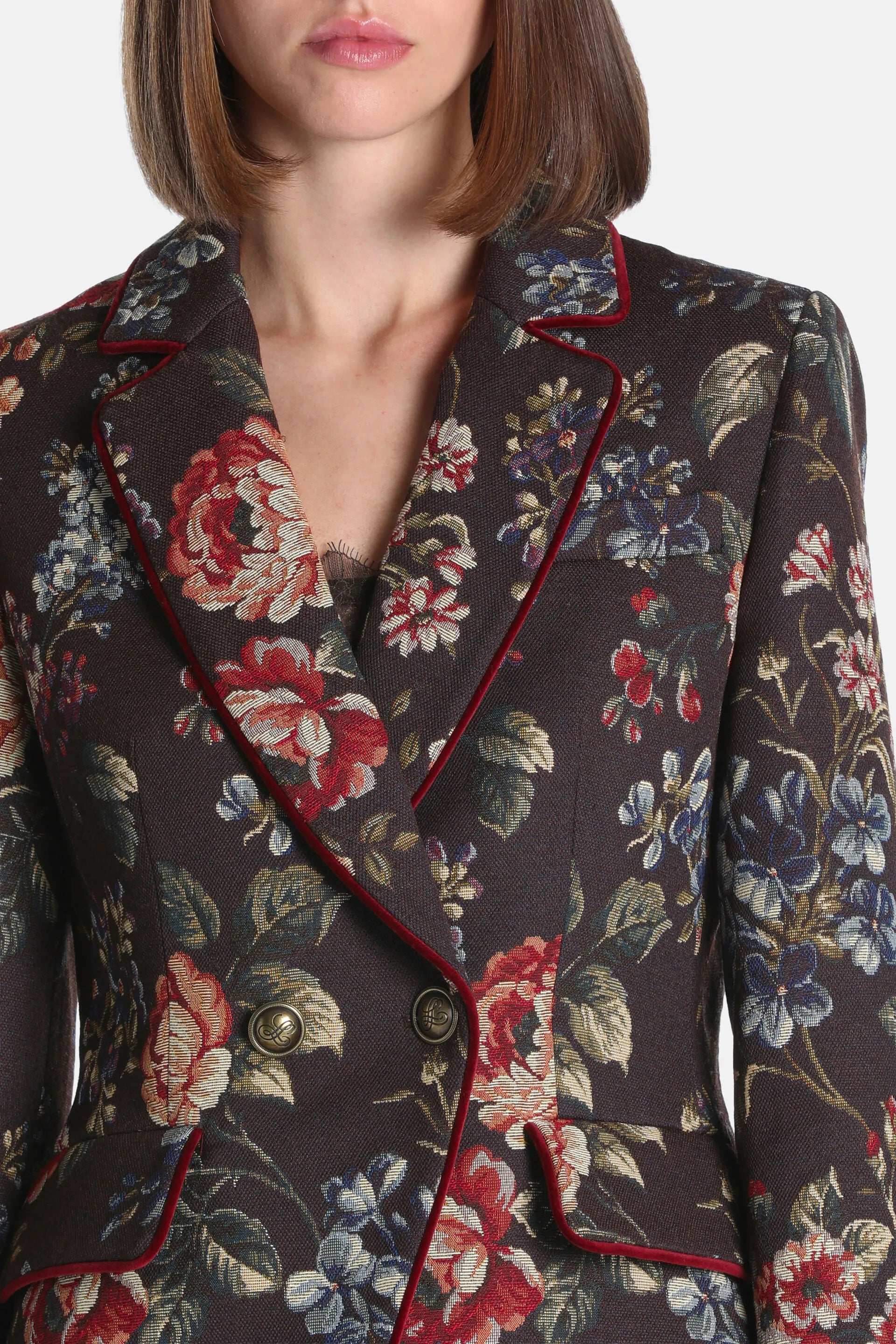Luisa Spagnoli Var Fondo Marrone Women Sancire - Floral Blazer SKU: SANCIRE_4575 Image 04