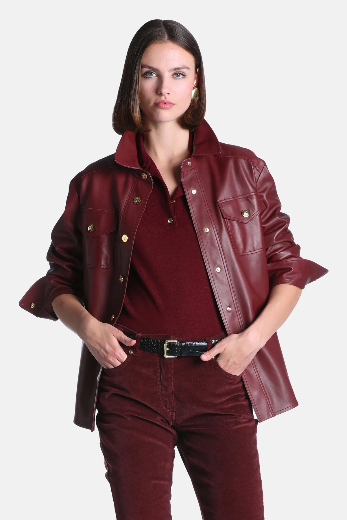 Luisa Spagnoli Bordeaux Women Sarmoneta - Leather Shirt Jacket SKU: SARMONETA_2445 Image 01