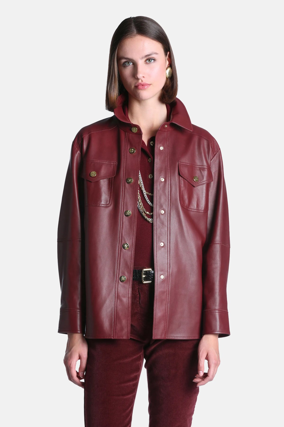 Luisa Spagnoli Bordeaux Women Sarmoneta - Leather Shirt Jacket SKU: SARMONETA_2445 Image 02
