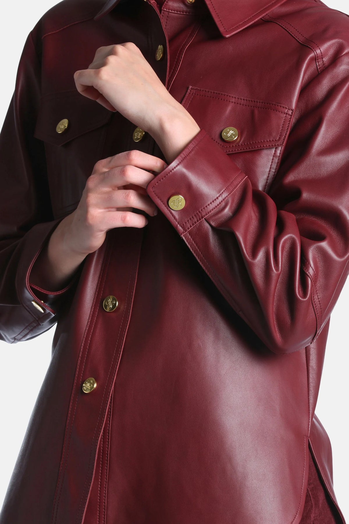 Luisa Spagnoli Bordeaux Women Sarmoneta - Leather Shirt Jacket SKU: SARMONETA_2445 Image 04