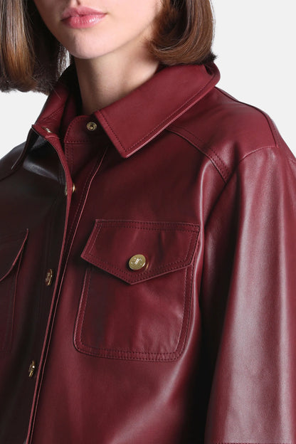 Luisa Spagnoli Bordeaux Women Sarmoneta - Leather Shirt Jacket SKU: SARMONETA_2445 Image 05