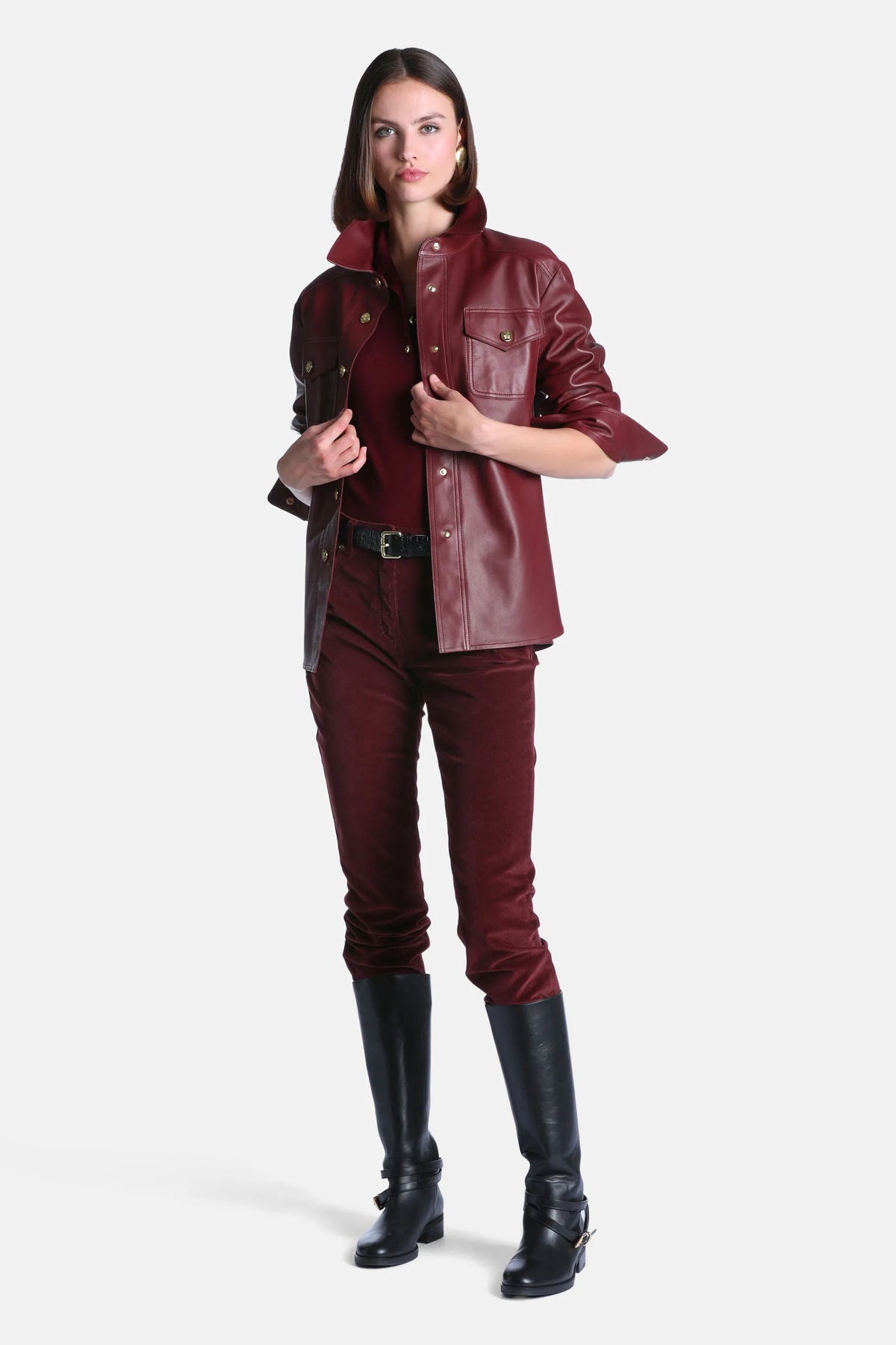 Luisa Spagnoli Bordeaux Women Sarmoneta - Leather Shirt Jacket SKU: SARMONETA_2445 Image 06