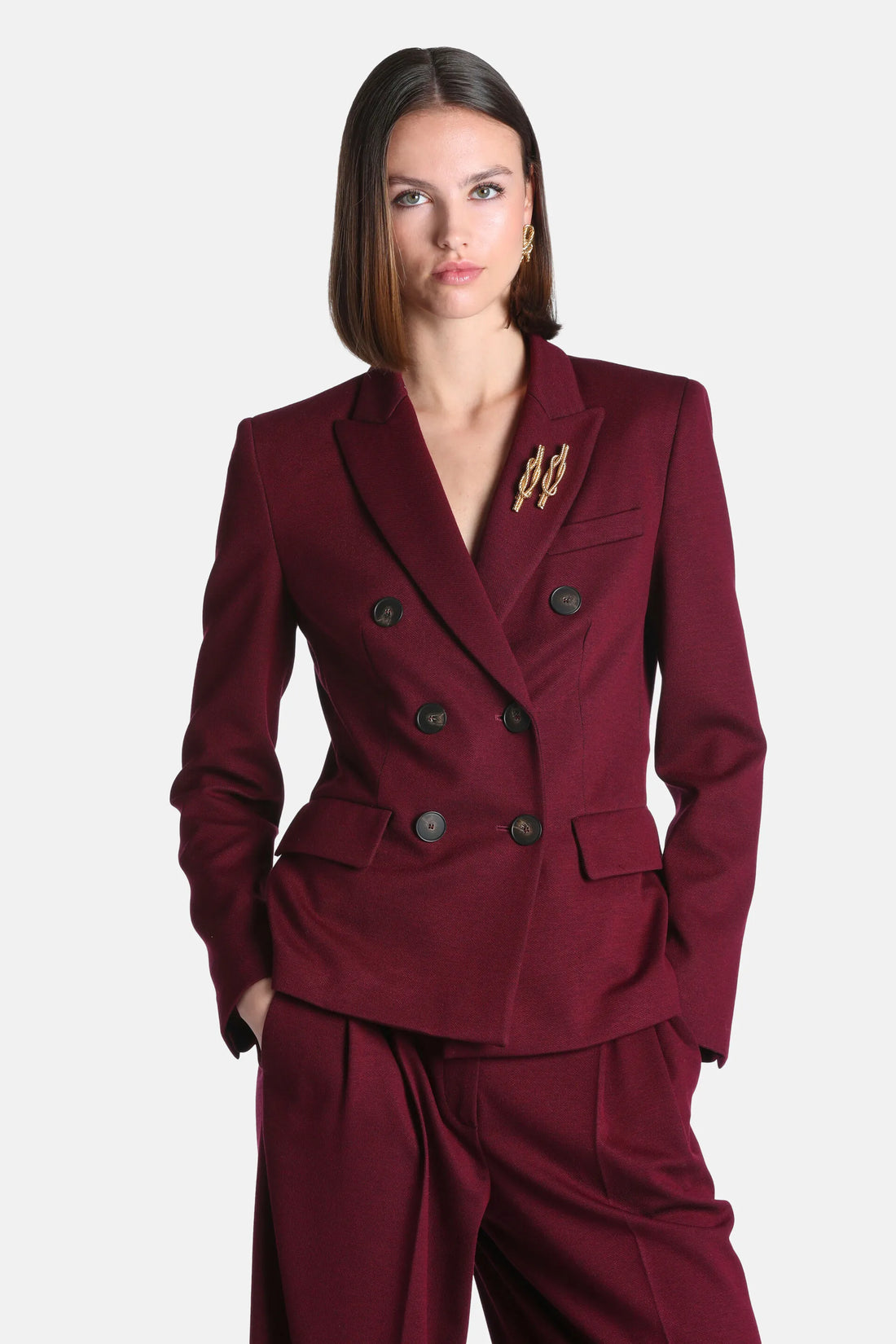Luisa Spagnoli Vinaccia Women Schedario - Double-Breasted Textured Jacket SKU: SCHEDARIO_2453 Image 01
