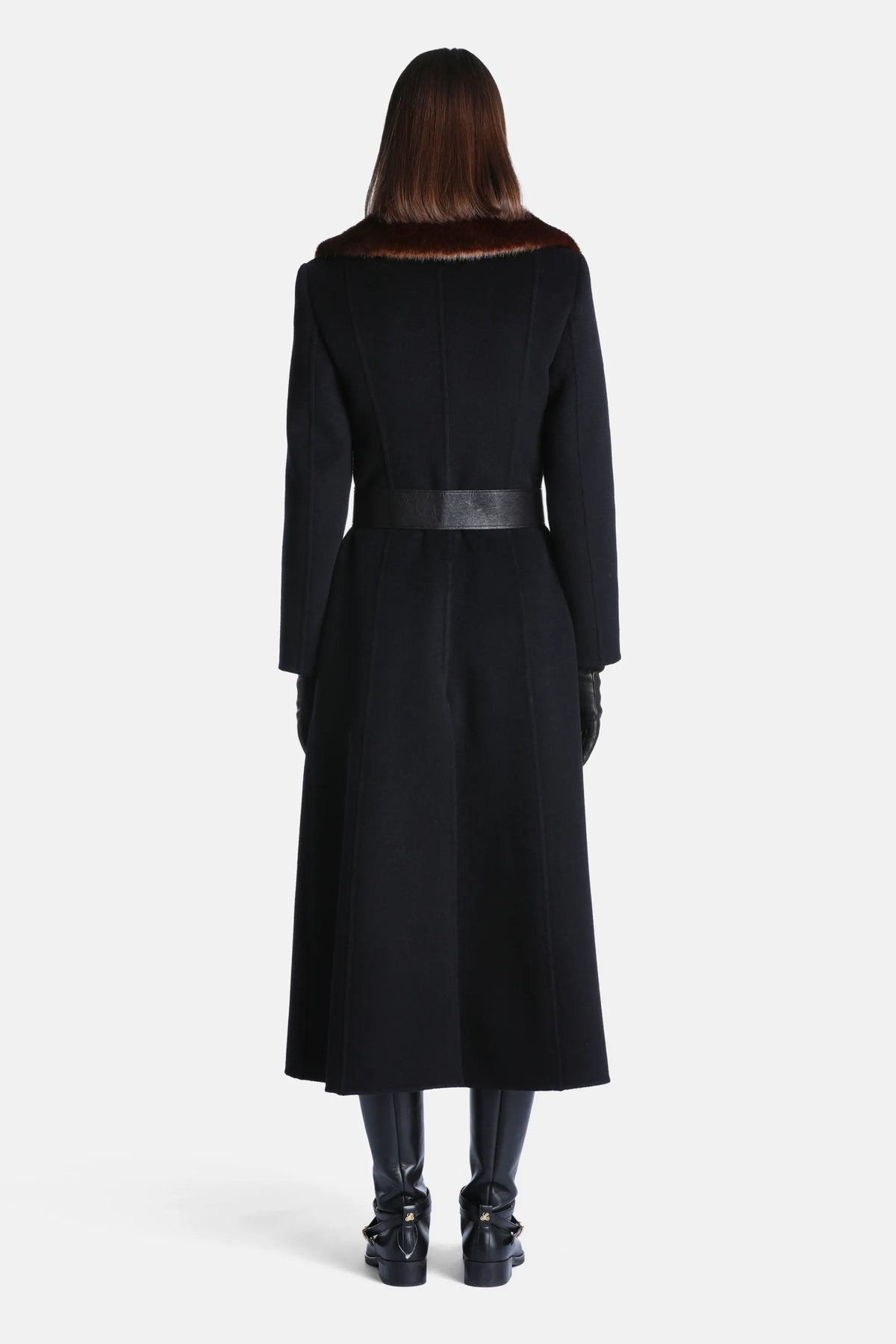 Luisa Spagnoli Nero/Marrone Women Scolpito Coat with Fur-Effect Lapels SKU: SCOLPITO_0101 0913 Image 02