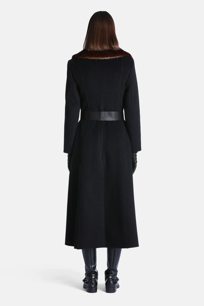 Luisa Spagnoli Nero/Marrone Women Scolpito Coat with Fur-Effect Lapels SKU: SCOLPITO_0101 0913 Image 02
