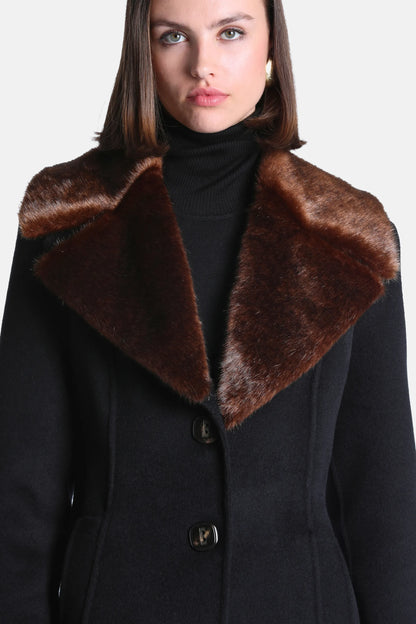 Luisa Spagnoli Nero/Marrone Women Scolpito Coat with Fur-Effect Lapels SKU: SCOLPITO_0101 0913 Image 03