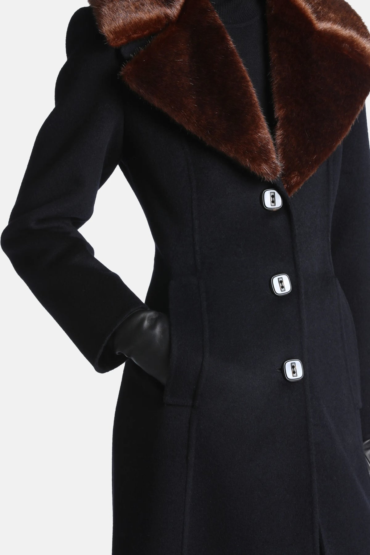 Luisa Spagnoli Nero/Marrone Women Scolpito Coat with Fur-Effect Lapels SKU: SCOLPITO_0101 0913 Image 04