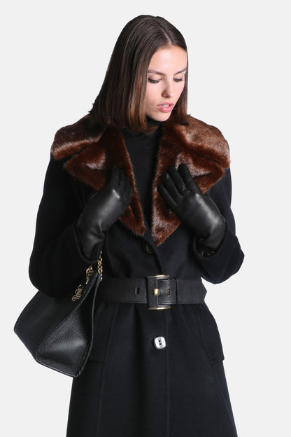 Luisa Spagnoli Nero/Marrone Women Scolpito Coat with Fur-Effect Lapels SKU: SCOLPITO_0101 0913 Image 05