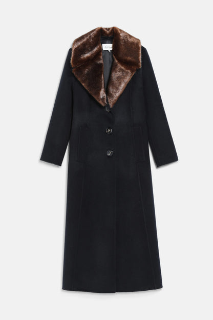 Luisa Spagnoli Nero/Marrone Women Scolpito Coat with Fur-Effect Lapels SKU: SCOLPITO_0101 0913 Image 06